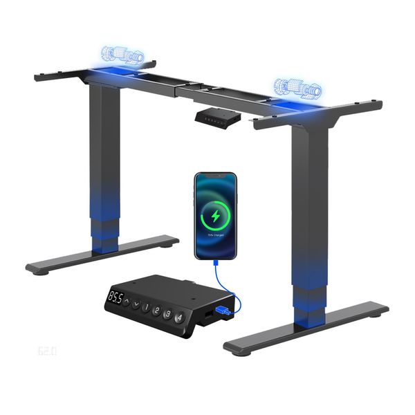 Flexispot EC5 Plus Scrivania Regolabile In Altezza Elettrica, 2 Motori, Portata 120 Kg, Porta Usb, Telescopica A 3 Livelli, 4 Funzioni Di Memoria, Nero-image