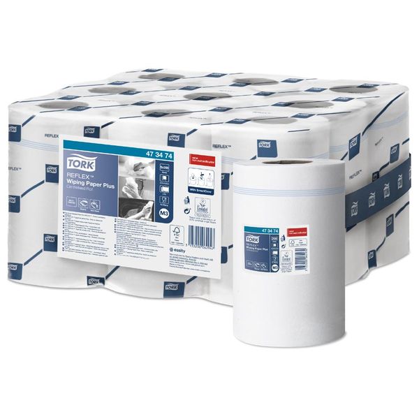 Rotolo Per Pulizia Multiuso Tork Reflex, 2 Veli, Bianco, Spessore 150,8 M, Salviette In Carta Tissue, Perforate, Non Goffrate, 450 Fogli (473472)-image