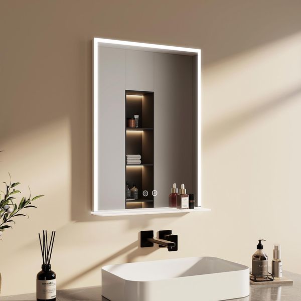 Emke Specchio Da Bagno 50X70Cm Illuminazione A Led Orizzontale Specchio Da Bagno Senza Nebbia Interruttore Touch 6500K Specchio Da Parete Senza Nebbia Specchio Da Bagno-image