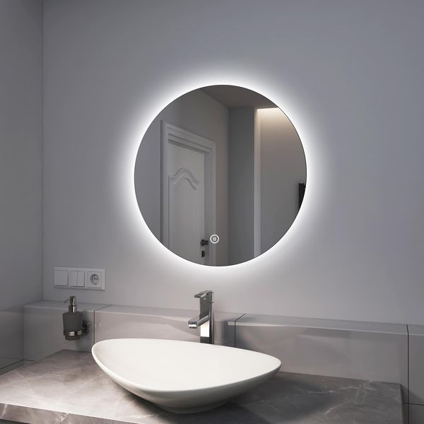 Emke Specchio Da Bagno A Led 60 Cm Con Illuminazione 6500K Specchio Da Bagno Illuminato Specchio Da Parete Rotondo Con Interruttore A Sfioramento IP44 A Risparmio Energetico-image