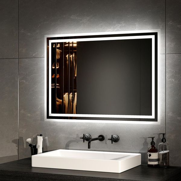 Specchio Da Bagno Emke Led Con Illuminazione 50X70 Cm Antiappannamento, Specchio Da Parete Specchio Da Bagno Con Interruttore Meccanico, Colori Della Luce 3000K/6500K, IP44-image