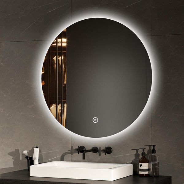 Emke Specchio Da Bagno Led Rotondo 70 Cm Specchio Led Specchio Da Bagno Con Illuminazione Specchio Con Luce Bianca Fredda Specchio Da Parete Interruttore Touch IP44 A Risparmio Energetico-image