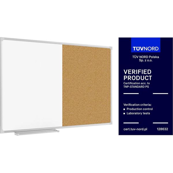 Lavagna Magnetica Cancellabile A Secco E In Sughero Combinata (Cornice In Alluminio) 90X60 Cm-image