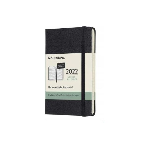 Moleskine Calendario Settimanale 12 Mesi 2022 - Orizzontale - Copertina Rigida - Calendario Tedesco - 1 Settimana = 1 Pagina - Nero - Tasca (9X14)-image