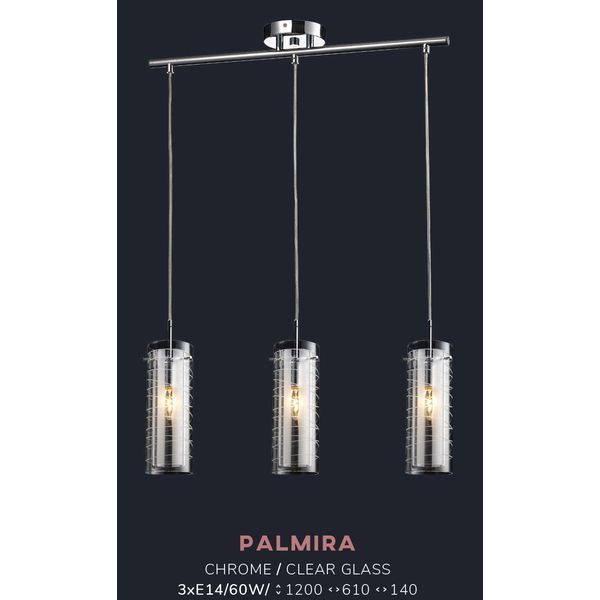 Palmira Lampada A Sospensione 3Xe14/40W, Argento, L: 61 W: 14 H: 120 Cm, Attacco E14, Dimmerabile-image