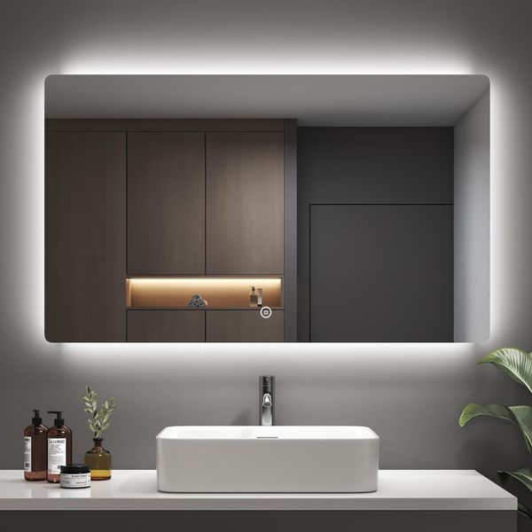 Emke Specchio Da Bagno A Led 100X60Cm Con Illuminazione 3 Colori Di Luce Bianco Freddo Neutro Bianco Caldo Specchio Da Bagno Con Interruttore A Sfioramento-image