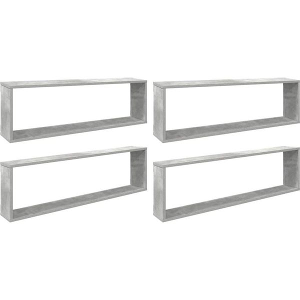 Vidaxl Mensole A Cubo 4 Pz. Grigio Cemento 100X15X30 Cm Materiale A Base Di Legno-image