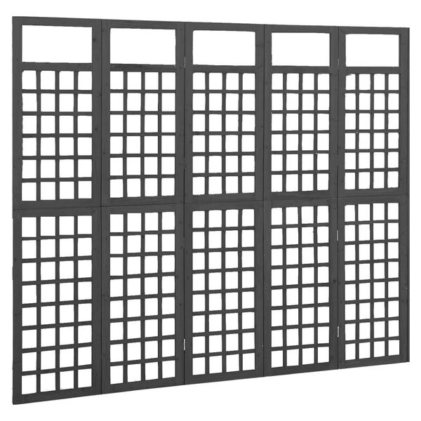Traliccio/Paravento 5 Pezzi In Legno Massiccio Di Abete Nero 201,5X180 Cm-image
