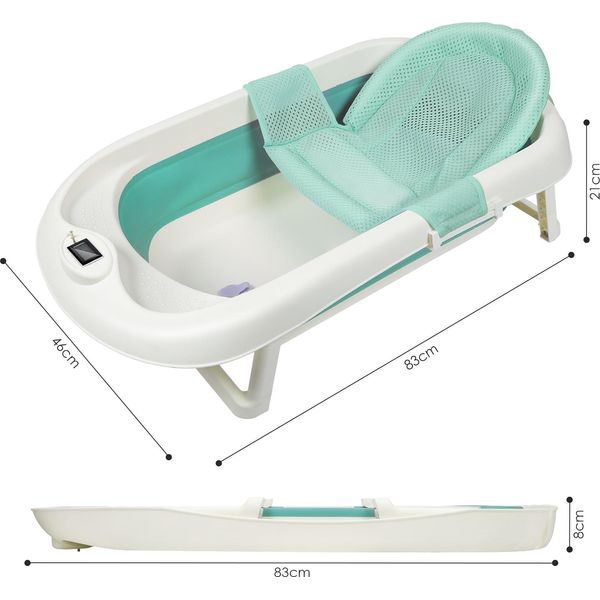Jopassy Vasca Per Bambini Vasca Da Bagno Per Bambini Pieghevole Pieghevole Bagno Sicuro 3 In 1 0-6 Anni Con Piedi Portatile Con Rete Di Sicurezza Termometro Shampoo Tazza Verde-image