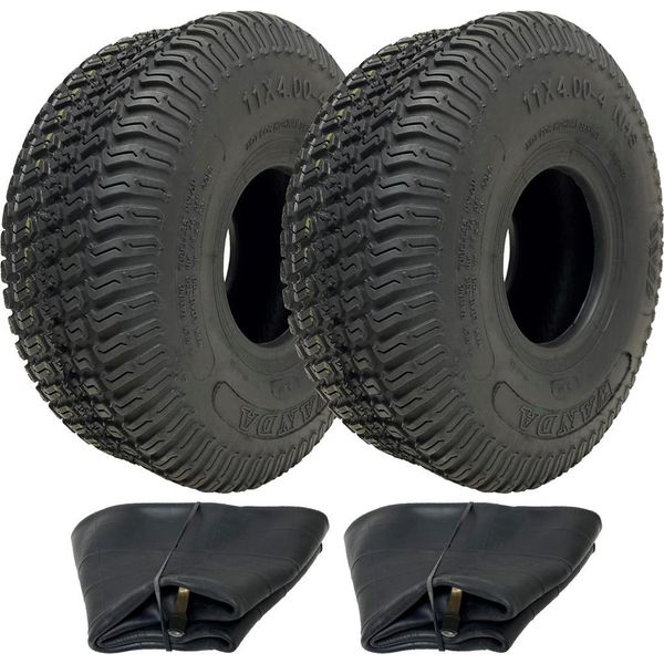 Set Of 2 - 11X4.00-4 4Pr Wanda P332 Grass Tyre Tl & 4.10/3.50-4 / 4.00-4 / 11X4-image