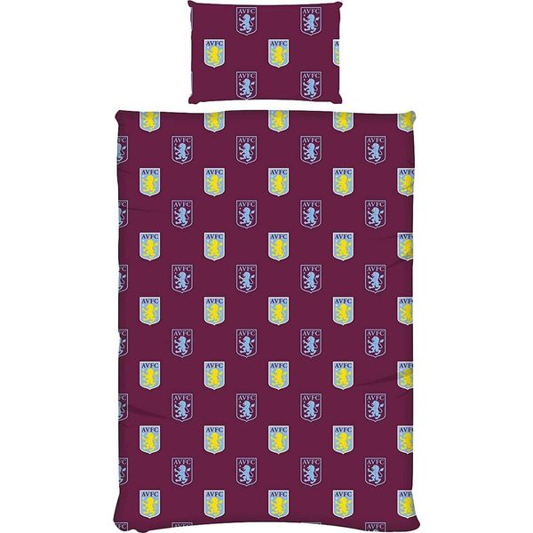 Aston Villa Fc - Reversibile - Set Di Biancheria Da Letto "Pulse"" BS2773 (Letto Singolo) (Rosso Bordeaux/Giallo/Azzurro)"-image