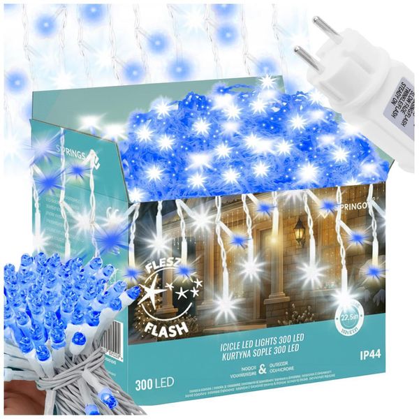 Stalattiti A Led - 14,5M, 300LED, IP44, Blu + Flash-image