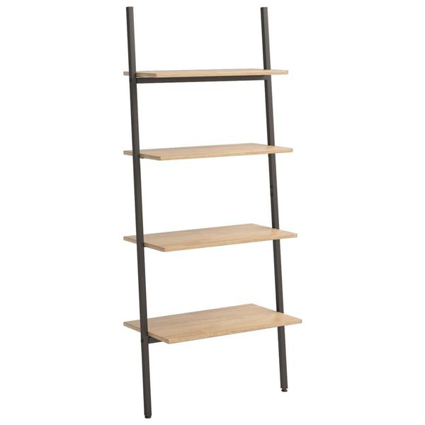 Scaffale A Scala Con 4 Ripiani Marrone Chiaro E Nero 64X34X150,5 Cm-image