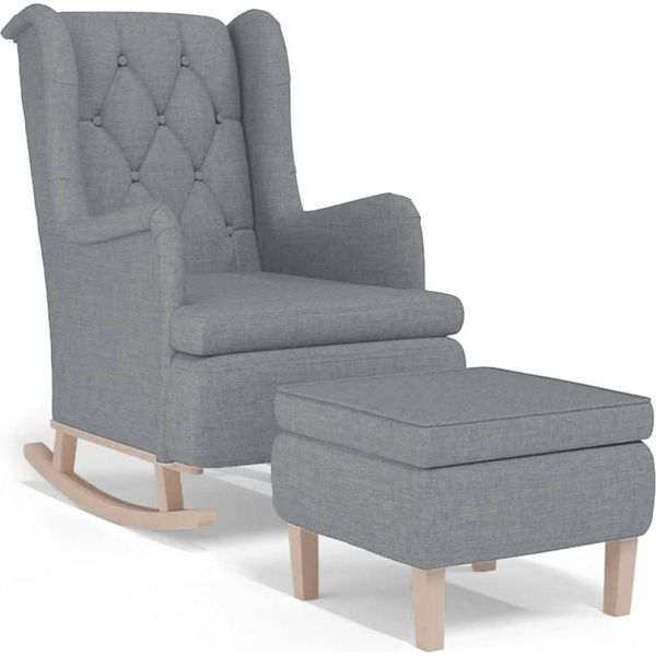 Vidaxl Sedia A Dondolo Con Sgabello In Tessuto Grigio Chiaro-image