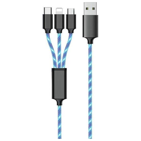 2GO 3In1 Cavo Usb Led Blu Micro-Usb, Lightning, USB-C 1,5 M-image