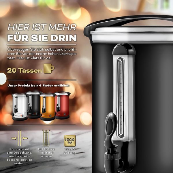 Tresko® Bollitore Per Vin Brulé Nero 6,8L / 1500W Bollitore Per Vin Brulé In Acciaio Inox Produttore Di Vin Brulé Per Bevande Calde Distributore Di Acqua Calda-image