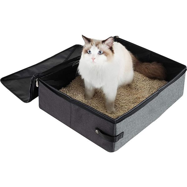 Lettiera Portatile Da Viaggio Lettiera Pieghevole Impermeabile Per Gatti, 55X42,5X13Cm-image