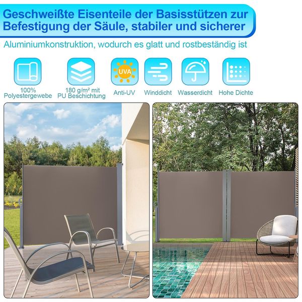 Tenda Laterale Jopassy Tenda Laterale Estensibile In Alluminio Tenda Da Giardino Protezione Dal Sole Protezione Dalla Pioggia 160X600 Marrone-image