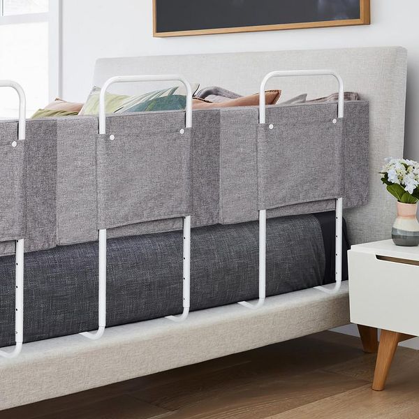 Jopassy Bambino Binario Letto Guardia 100Cm, Protezione Anticaduta Binario Letto Per Bambini Per Letto 5 Fori Protezione Laterale Regolabile 2 Pezzi Grigio-image