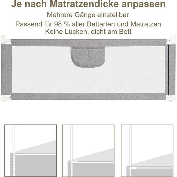 Jopassy 180 Cm Binario Letto Bambini Protezione Letto Regolabile In Altezza Per Letto Famiglia E Lettino Protezione Anticaduta Per Letto-image
