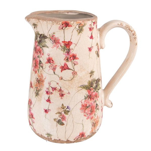 Brocca Decorativa Clayre & Eef 20X14X23 Cm Fiori Di Vetroceramica Rosa Beige-image
