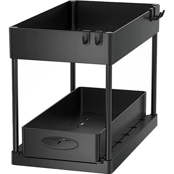 Organizzatore Per Lavello - 2 Strati - Organizzatore Per Mobile Da Cucina - Nero - Espandibile-image