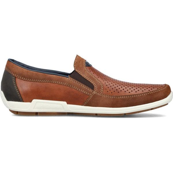 Rieker Uomo Mocassino Basso In Pelle Perforata Con Inserto Elastico 09055, Misura:43 Eu, Colore:Marrone-image
