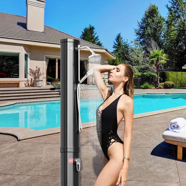 Fiqops Doccia Solare Temperatura Fino A 60°C Doccia Da Giardino Da Campeggio Con Doccia A Pedale 40L (Con Coperchio Di Protezione)-image