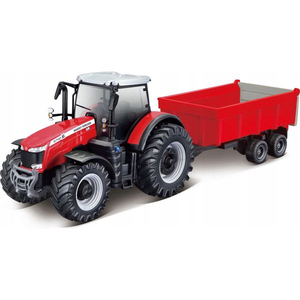 Bburago Massey Ferguson 8740S 10Cm Trattore Agricolo Con Volano E Trascinamento Di Legno-image