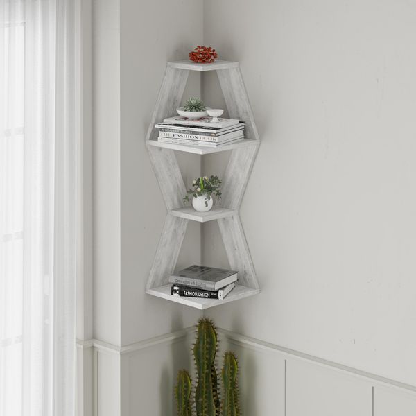 Decortie Sablor Scaffale Angolare Moderno Bianco Antico , 30 X 30 X 86 Cm-image
