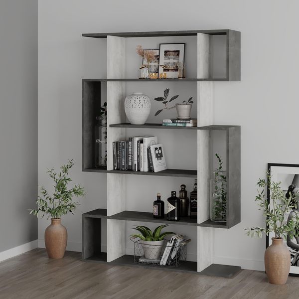 Decortie Mito Libreria Moderna Espositore Retrò Grigio+Bianco Antico, 108,5 X 25,5 X 161 Cm-image
