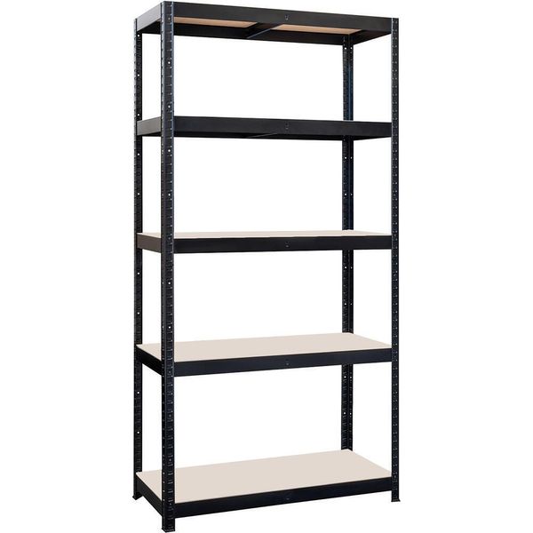 Scaffale 900X450X1800Mm, 5 Ripiani, Acciaio Nero + Pannello Mdf-image