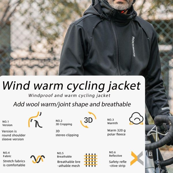 Rockbros Giacca Invernale Da Ciclismo Uomo Giacca Softshell Impermeabile Asia Taglia. Xl-image