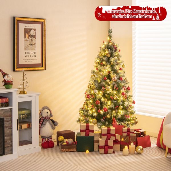 Costway 195 Cm Albero Di Natale Artificiale Con Illuminazione, Neve, Pigne E Bacche Rosse, Albero Di Natale Con 8 Modalità Di Illuminazione, 420 Luci Led Bianco Caldo, Albero Di Natale, Albero Di Natale Artificiale-image
