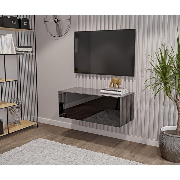 Hajduk Furniture Mobile Tv Sospeso Nero Lucido 90 Cm Supporto Tv Parete Attrezzata Moderna Credenza Soggiorno Camera Ingresso-image