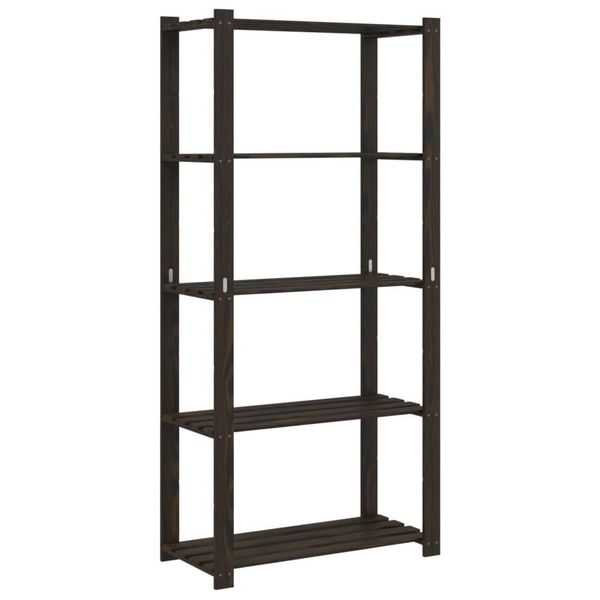 Vidaxl Scaffale A 5 Ripiani Nero 80X38X170 Cm In Legno Di Pino Massiccio-image