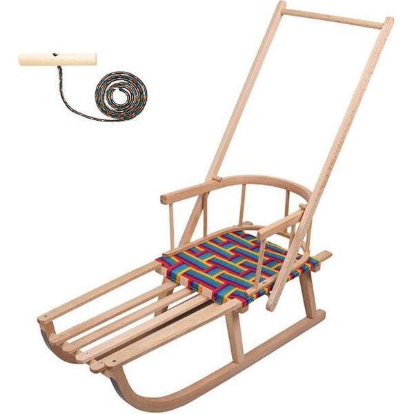 Slitta In Legno Per Bambini Con Schienale, Maniglia E Corda Bayo-image