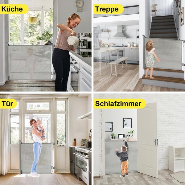 Cancelletto Di Sicurezza Per Scale Cancelletto Di Sicurezza Per Porte Estensibile Cancelletto Di Barriera Roll, Estensibile Da 0 A 180 Cm Per Bambini E Animali Domestici, Grigio-image