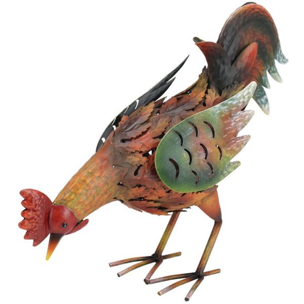 Figura Da Giardino Progarden Gallo Marrone In Metallo 11X34X32 Cm-image