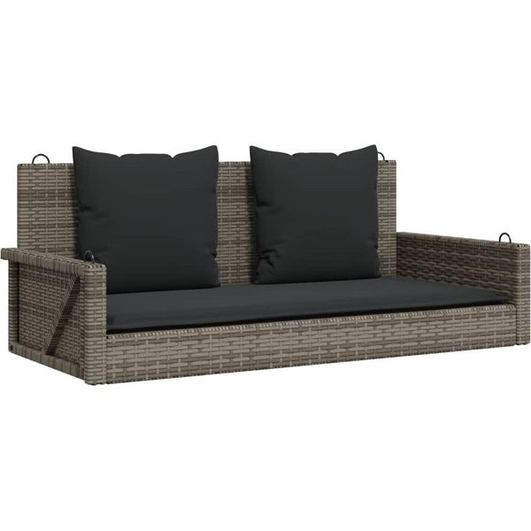 Vidaxl Panca Sospesa Con Cuscini Grigio 119X56X48 Cm Poly Rattan-image