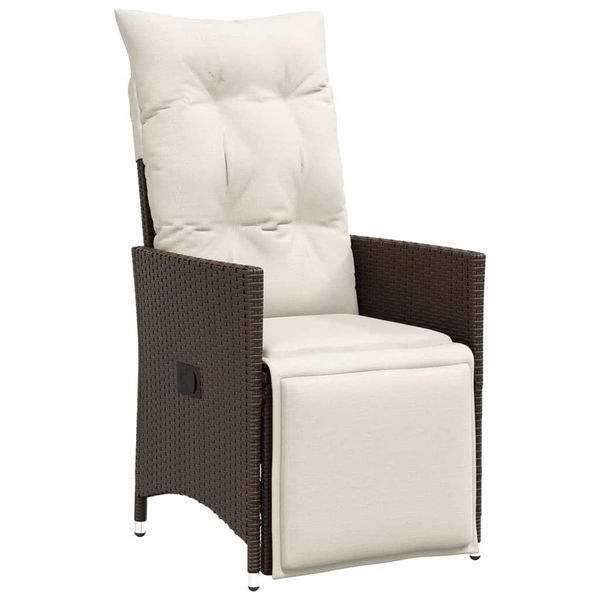 Vidaxl Poltrona Da Giardino Regolabile Con Cuscino In Poly Rattan Marrone-image