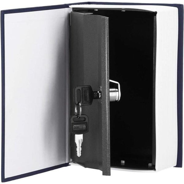 Cassaforte, Cassetta Di Sicurezza, Cassetta Di Metallo Con Chiave, Portatile, A Libro, Blu, 20X6,5X26,5 Cm, Springos-image