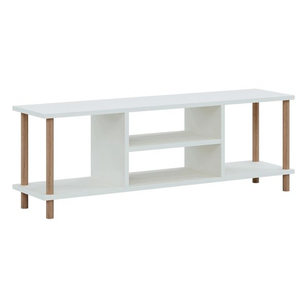 In And Outdoormatch Mobile Tv Edna - 120 X 29 X 43 Cm - Bianco - Truciolato - Legno Di Faggio - Design Elegante-image