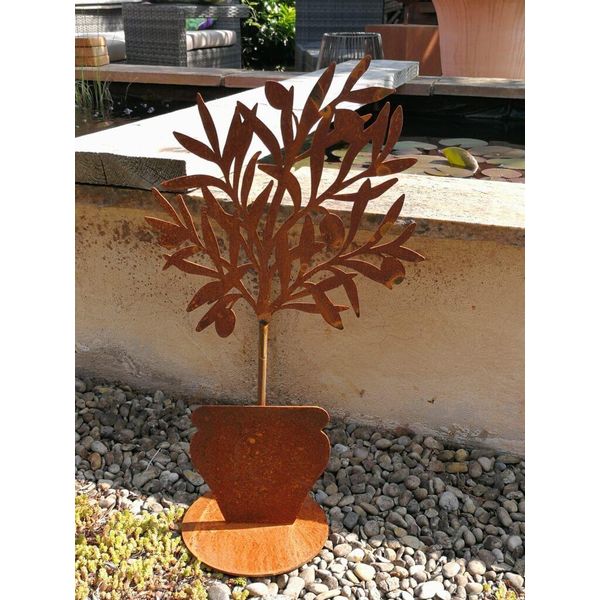 Albero Di Ulivo In Acciaio Inox Su Piatto, Filigrana Albero Di Ulivo In Acciaio Inox, Filigrana - 70 Cm-image