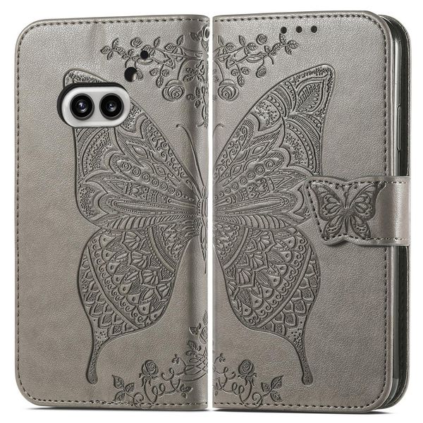 Per Nulla Phone 2A / Plus Portafoglio In Ecopelle Custodia Per Cellulare Design Farfalla Grigio-image