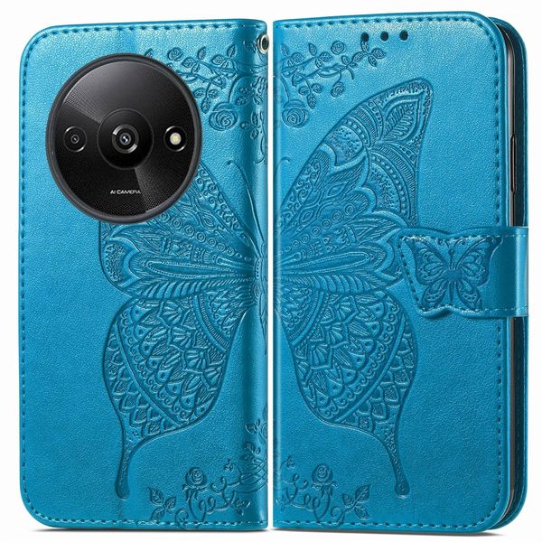 Per Xiaomi Redmi A3 Portafoglio Cellulare Custodia Farfalla Design Cover Custodia Blu-image