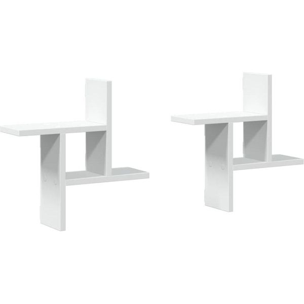 Vidaxl Mensole Da Parete 2 Pz. Bianco 38X12X38 Cm Materiale A Base Di Legno-image