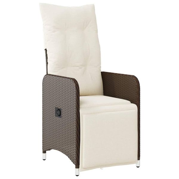 Vidaxl Poltrona Da Giardino Regolabile Con Cuscino In Poly Rattan Marrone-image