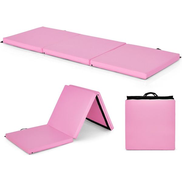 Costway 180 X 60 X 5 Cm Tappetino Morbido Pieghevole, Tappetino Da Palestra Portatile, Tappetino Yoga Idrorepellente Rosa-image