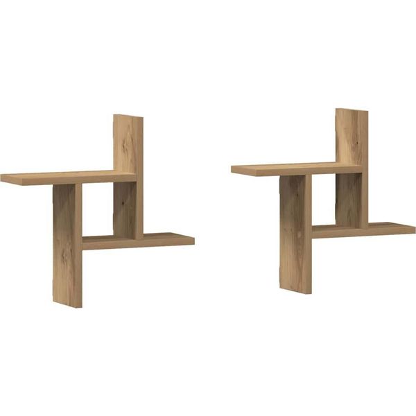 Vidaxl Mensole Da Parete 2 Pz. Rovere Artigianale 38X12X38 Cm Materiale A Base Di Legno-image